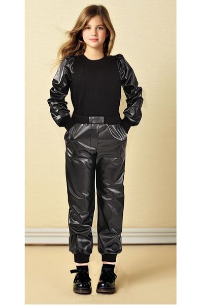 By Piera 028845   Model Leather Kids Jogger Pants