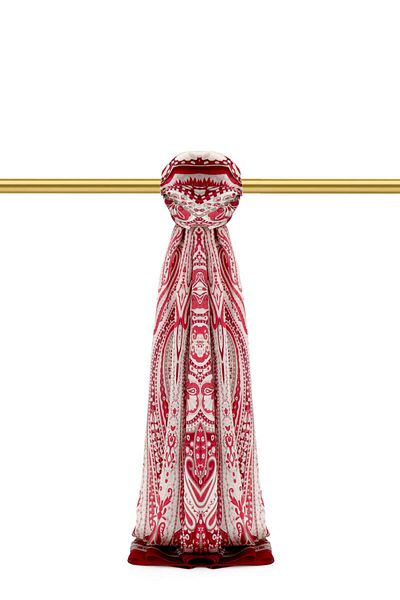Bursa İpek Burgundy Nile Pattern Sura Silk Shawl