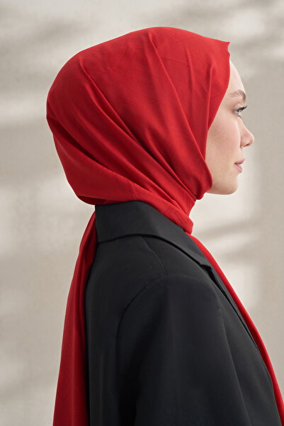 ARMANDA Розкішний креп-жакардовий шарф з кришталевим візерунком - червоний