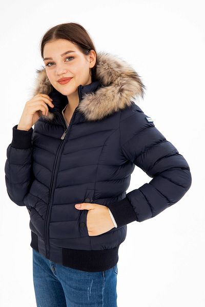 G-FOX Women's Short Removable Fur Hooded Padded Water Repellent Puffer Jacket 8637