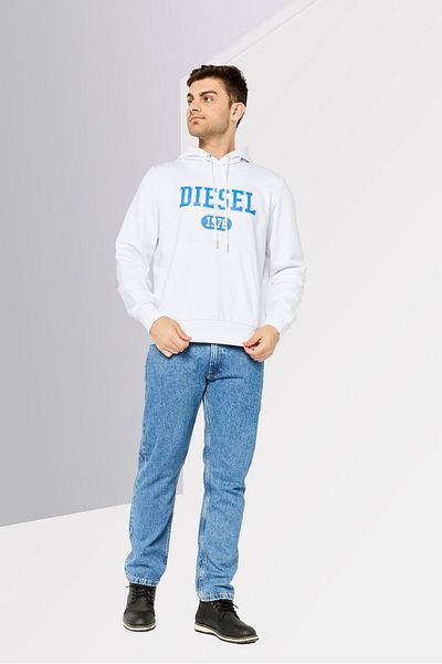 Diesel Men Brand Logo Long Sleeves Hooded Sweatshirts, White