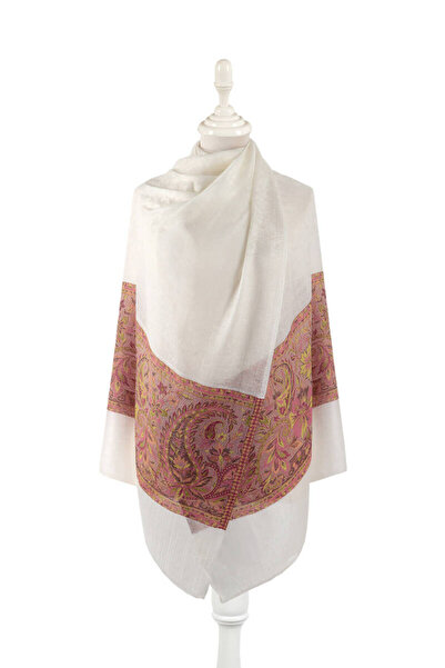 Bursa İpek Green Border Patterned Wool Shawl