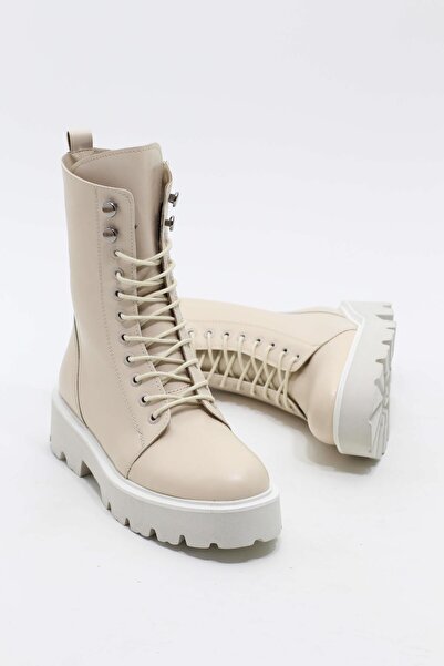 lizel Logan Ekru Renk Bağcıklı Kadın Postal Bot