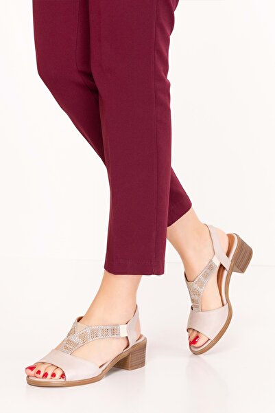 Gondol Kadın Hakiki Deri Orta Topuklu Günlük Şık Sandalet anl.2690