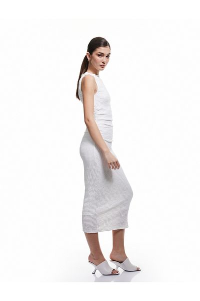 Koton Draped Crew Neck Long Sleeveless Slim Fit Pencil Dress