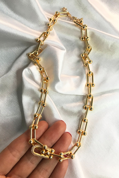 Luxe Loom Zarafetin Işıltısı Kadın Zirkon Taşlı Gold Renk Ataş  Model Kolye 007