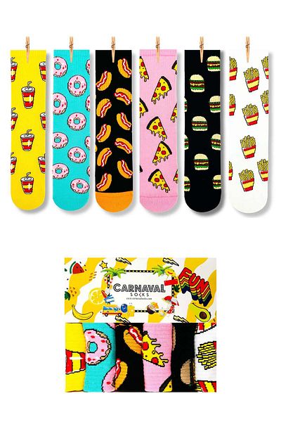 CARNAVAL SOCKS Комплект от 6 чорапа с тематика за бързо хранене и храна