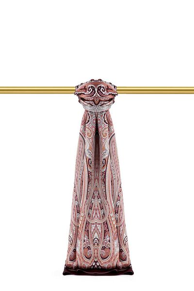 Bursa İpek Plum Marrakech Pattern Sura Silk Shawl