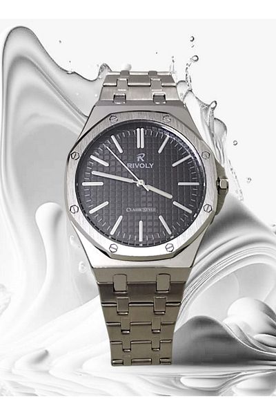 Rivoly Men's Stainless Steel Analog Quartz Watch, Easy to Read, Fashion Design, Water Resistant