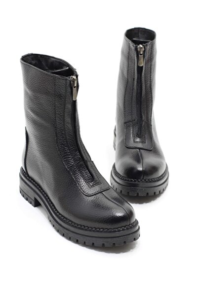 lizel GRETA SİYAH RENK GERÇEK DERİ KADIN POSTAL BOT