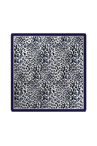 Bursa İpek Eșarfă de mătase din twill cu model leopard bleumarin