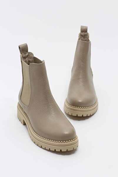 lizel JAVED VİZON RENK GERÇEK DERİ KADIN POSTAL BOT