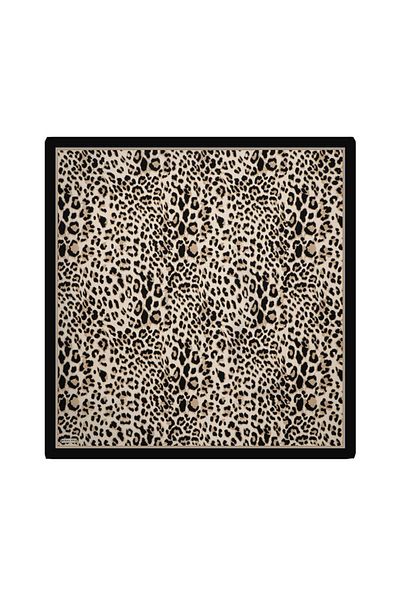 Bursa İpek Μπεζ Leopard Pattern Twill Silk Φουλάρι