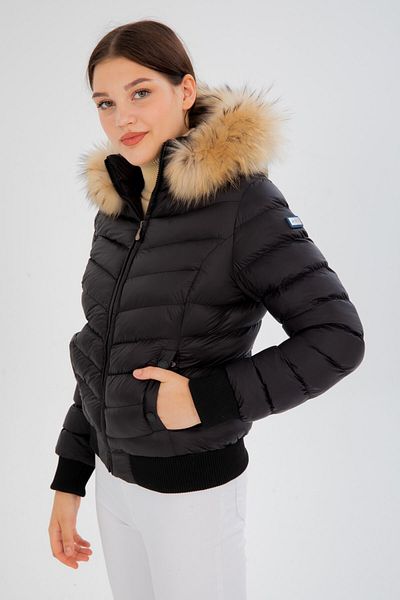 G-FOX Women's Short Removable Fur Hooded Padded Water Repellent Puffer Jacket 8637