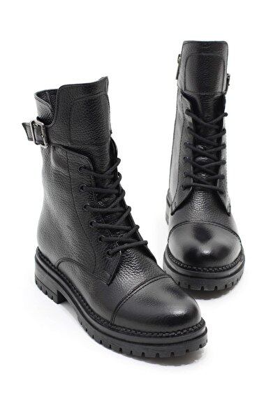 lizel ARDEN SİYAH RENK GERÇEK DERİ KADIN POSTAL BOT