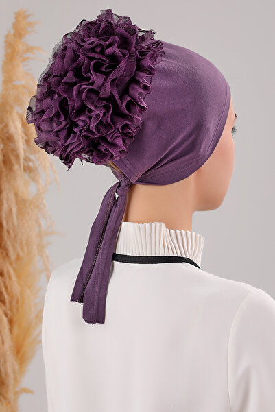 Melodi Scarf Women's Hijab 3-Piece Ruffled Stitched Bonnet Purple