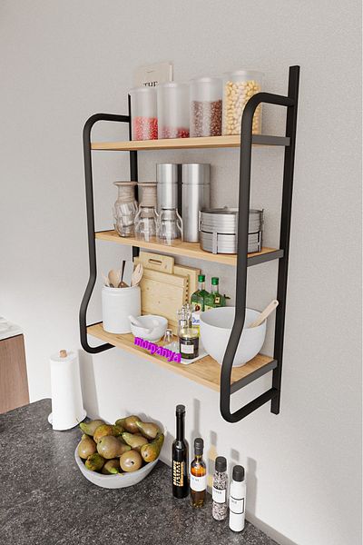 Morpanya Corme Spice Rack Decorative Kitchen Wall Shelf Walnut