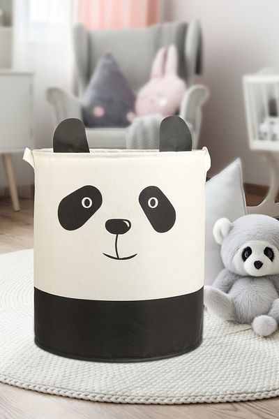 PRENDİ HOME Panda Designed Baby and Kids Room Organizer - Κουτί αποθήκευσης χωρίς δίχτυ, βρώμικο καλάθι, 37x40