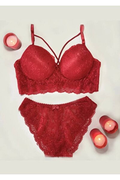 Ladytime طقم حمالة صدر مبطنة بالسيليكون من الدانتيل - 3500
