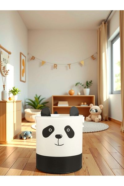 PRENDİ HOME Panda Designed Baby and Kids Room Organizer - Κουτί αποθήκευσης χωρίς δίχτυ, βρώμικο καλάθι, 37x40
