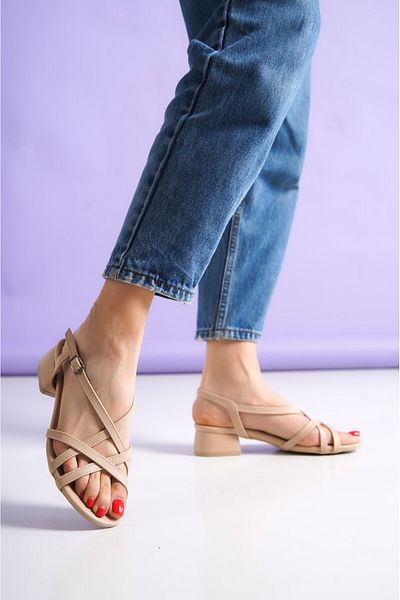 Hvz Women's Cross Skin Leather Daily Heeled Sandals (3.5cm)