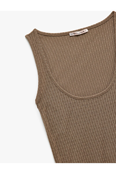 Koton Sleeveless Textured Crepe Fabric Deep U Neck Sleepwear Top