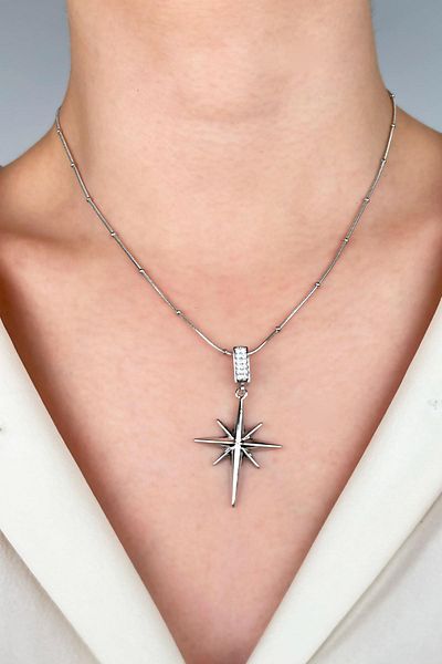 Sose Moda North Way Steel Necklace - Silver