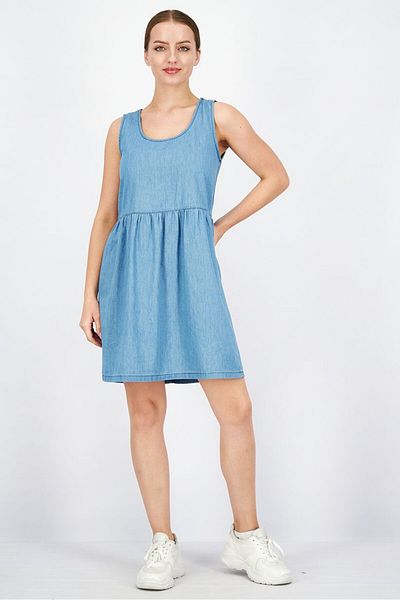 DeFacto Women Solid Sleeveless Mini Casual Dress, Blue