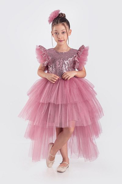Minik Dolap Βραδινό φόρεμα για κορίτσια Sequin Sequin Tailed - Dusty Rose