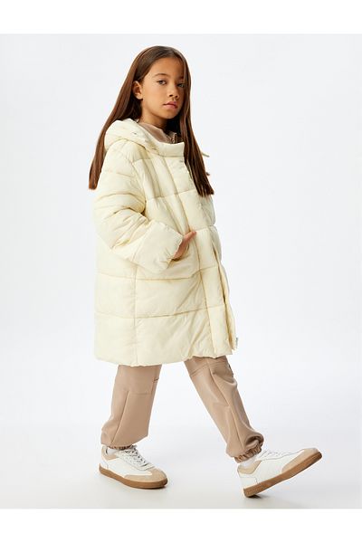Koton Hooded Inflatable Coat Zipper Closure Cuffs Elastic