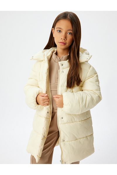 Koton Hooded Inflatable Coat Zipper Closure Cuffs Elastic
