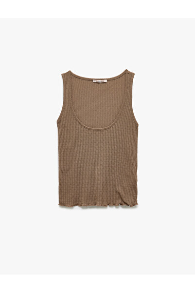 Koton Sleeveless Textured Crepe Fabric Deep U Neck Sleepwear Top