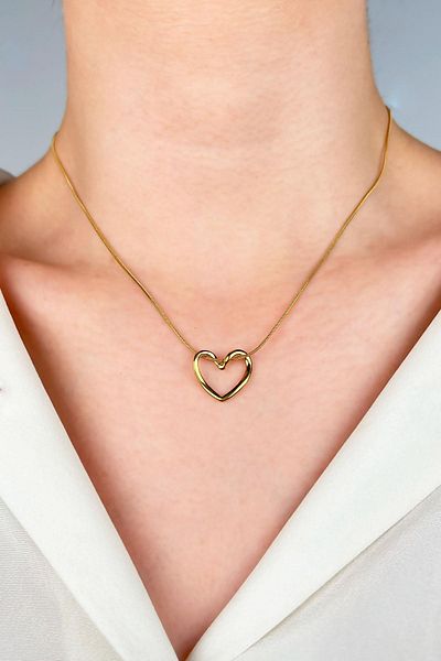 Sose Moda Heart Patterned Steel Necklace - Gold