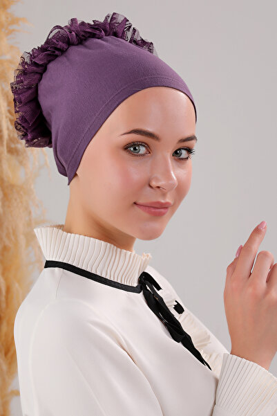 Melodi Scarf Women's Hijab 3-Piece Ruffled Stitched Bonnet Purple