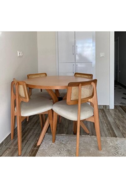 Evim Hizmet Natural Yuvarlak Poli Masa Zion Sandalye Takımı 100×100