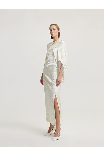 BAQA Cream Dress with Stone Sleeves