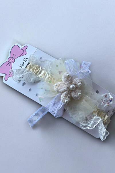 TAKIŞTIR Cream Color Flower Figured Pearl Detailed Hair Band