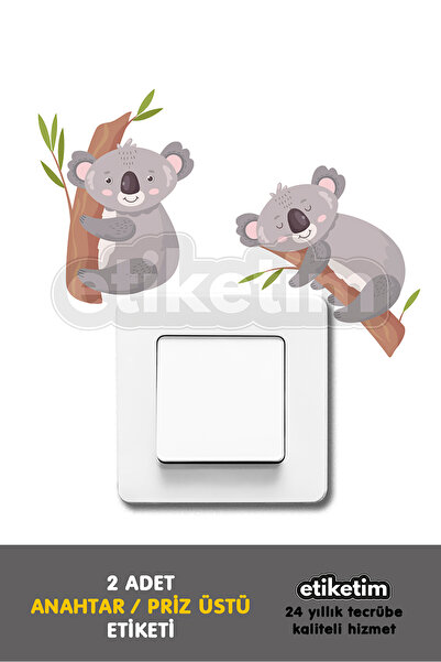 ETİKETİM Priz Üstü Etiket Koala Figür Duvar Kapı Cam Sticker 2'li Paket