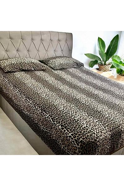 She&Co Set cearșaf dublu elastic cu model leopard