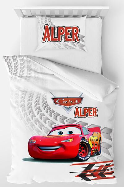 Homamia Isme Özel Tek Kişilik %100 Pamuk Nevresim Takımı Cars Şimşek