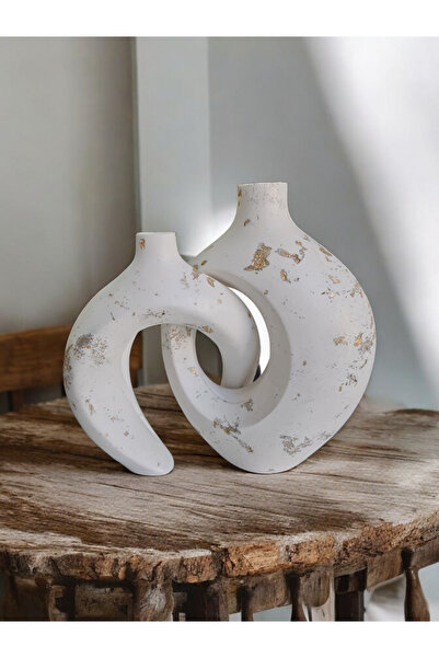 candela Dekoratif Sevgili Vazo 2li Ekru Gold