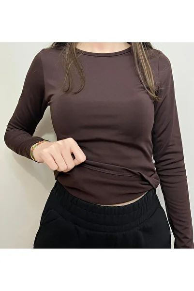peri tower Brown Fleece Inside Slim Fit Long Sleeve Body for Autumn, Winter