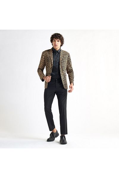 FAV All-Over Animal Print Blazer with Notch Lapel and Long Sleeves