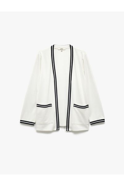 Koton Viscose Blend Long Sleeve Striped Pocket Detailed Cardigan