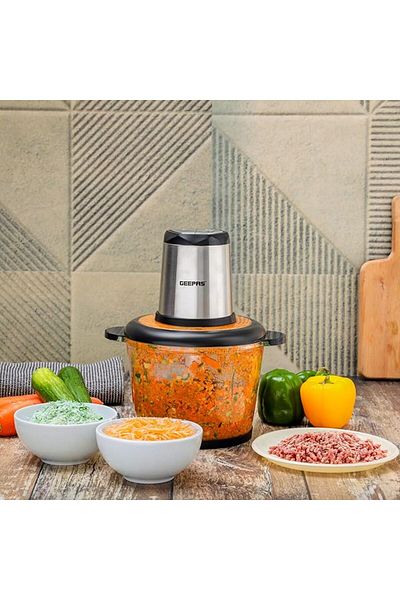 Geepas 3L Multi Chopper | 500W | Compact Chopper with Mincer, Cutter Pole & Gear - Black/Silver