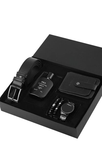 polo55.sport.1855 Özel Kutulu Erkek Kemer, Cüzdan, Bileklik, Parfüm ve Saat Seti