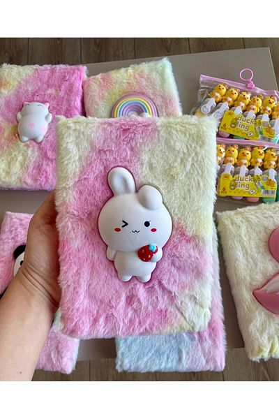 Two Two 1Er Mini Pen Gift-Plush Embossed Notebook-Soft Feather-Colored-Kids-Anime-Cat-Star