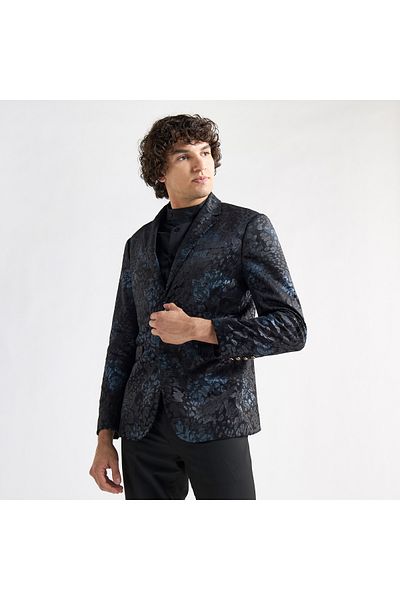 FAV All-Over Print Blazer with Notch Lapel and Long Sleeves