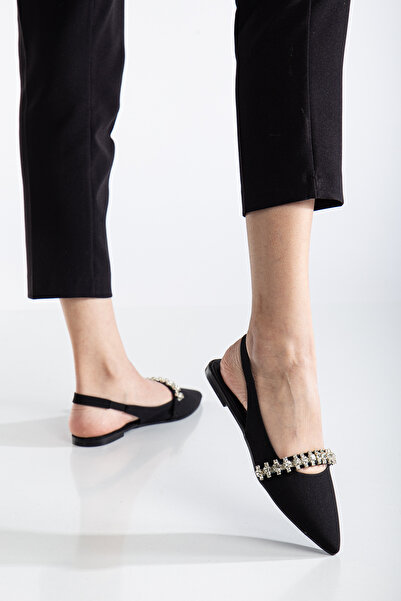 HMS moda Model Şık Düz Taban Kadın Babet (1-4 CM) Halka Elmas Fügürlü