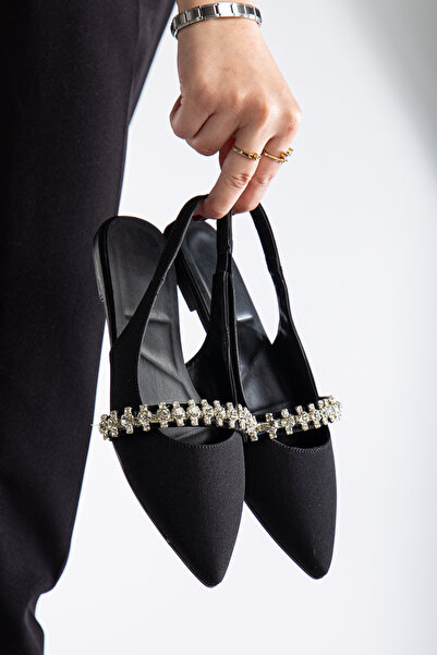 HMS moda Model Şık Düz Taban Kadın Babet (1-4 CM) Halka Elmas Fügürlü